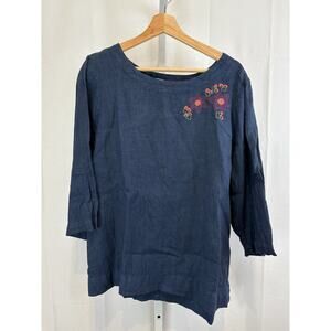 HOT COTTON Embroidered Boxy Popover Top Floral 3/4 Sleeve Blue Size 1X Plus